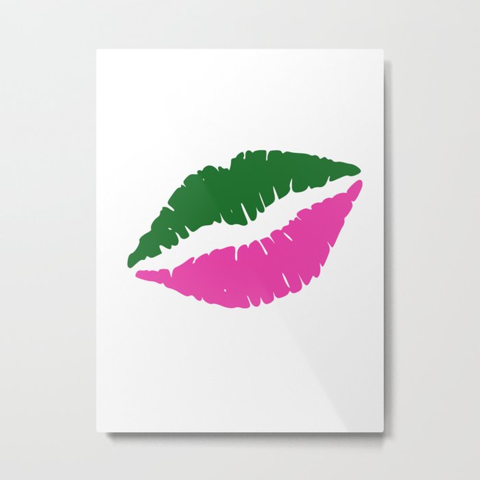 Lips Pink and Green Metal Print