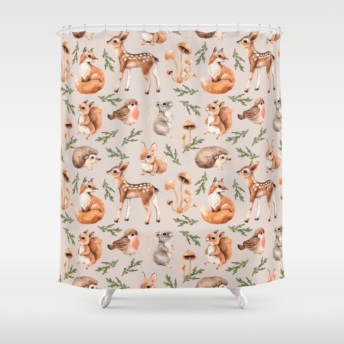 Forest little animals and mushrooms seamless pattern Shower Curtain