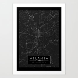 Atlanta Map - Black and White (Dark) Art Print