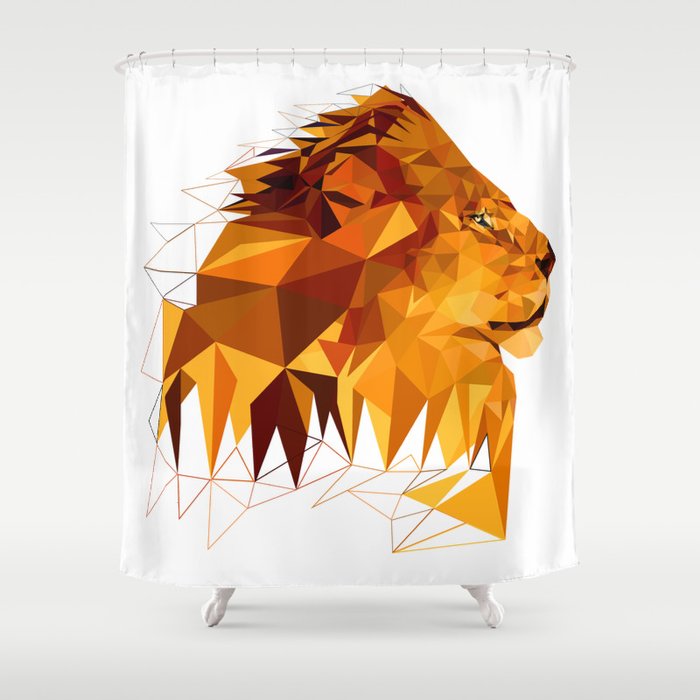 Geometric Lion Wild Animals Big Cat Low Poly Art Brown And Yellow Shower Curtain
