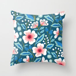 Spring Floral Blue Throw Pillow