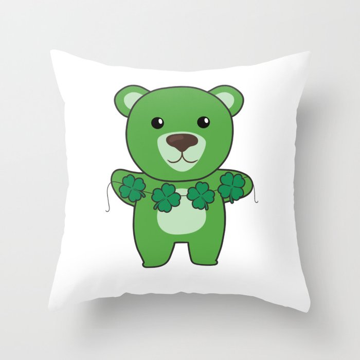 Bear With Shamrocks Cute Animals For Luck Throw Pillow