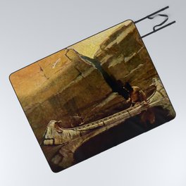 N C Wyeth Vintage Western Painting “Birch Bark Canoe” Picnic Blanket