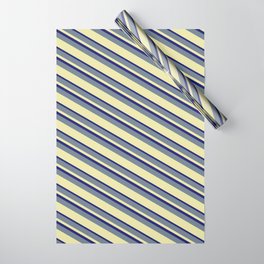 [ Thumbnail: Slate Gray, Pale Goldenrod & Midnight Blue Colored Striped/Lined Pattern Wrapping Paper ]