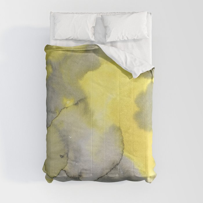 Hand painted gray yellow abstract watercolor pattern Comforter