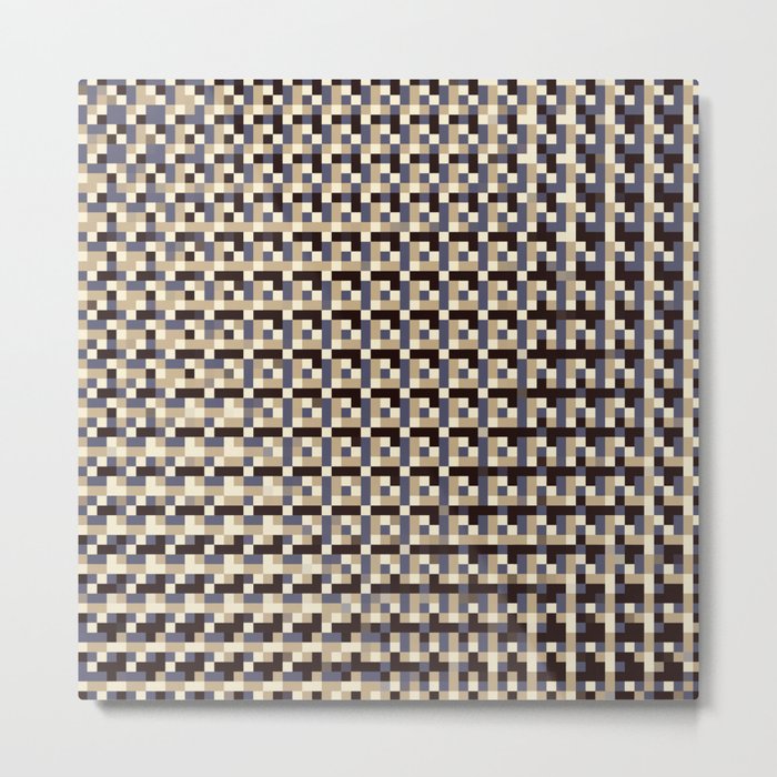 leigh - tan beige black ivory indigo geometric mosaic pattern Metal Print