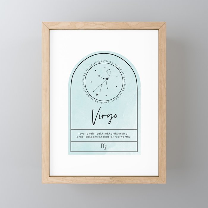 Virgo Zodiac | Light Aqua Watercolor Framed Mini Art Print