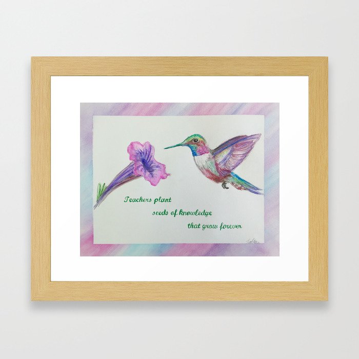 Watercolor Hummingbird Teacher Quote Framed Art Print