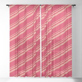 [ Thumbnail: Dark Salmon and Crimson Colored Striped Pattern Sheer Curtain ]