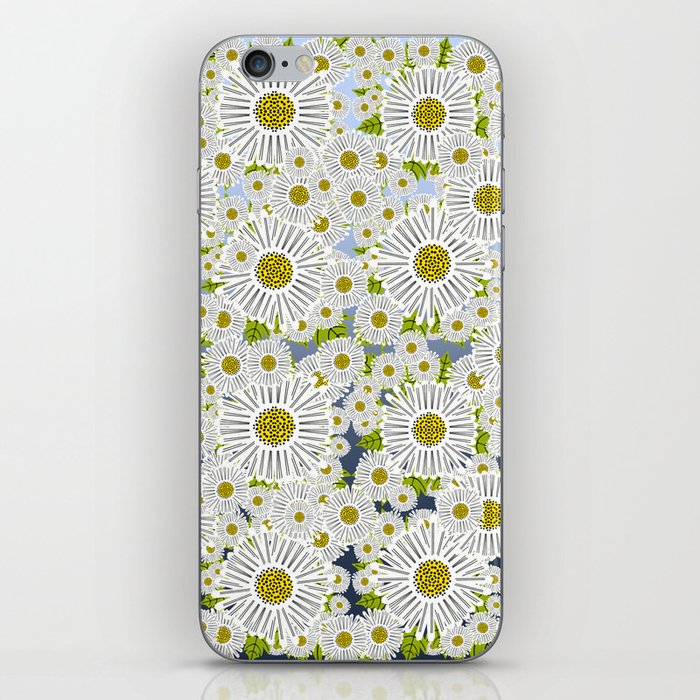 Retro Modern Spring Daisy Flowers On Blue iPhone Skin