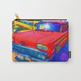 Front view of red retro car Carry-All Pouch | Abstract, Digital, Painting, Vintage, Front View Of Red Retro Car, Other, Popart 