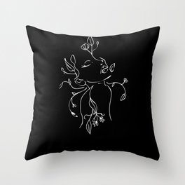 Lineart Lady With Plants Throw Pillow