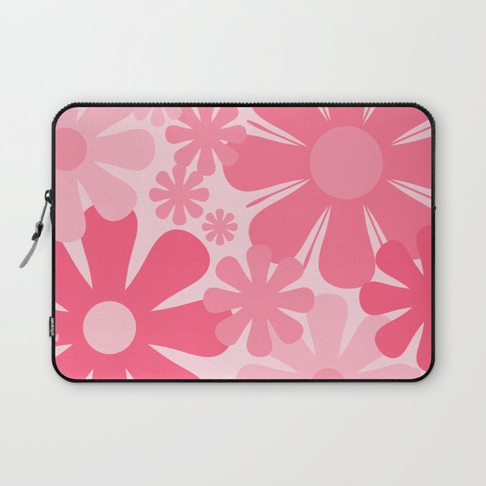 Retro 60s 70s Flowers - Vintage Style Floral Pattern Pink Laptop Sleeve