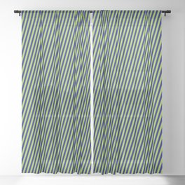 [ Thumbnail: Green and Blue Colored Lined Pattern Sheer Curtain ]