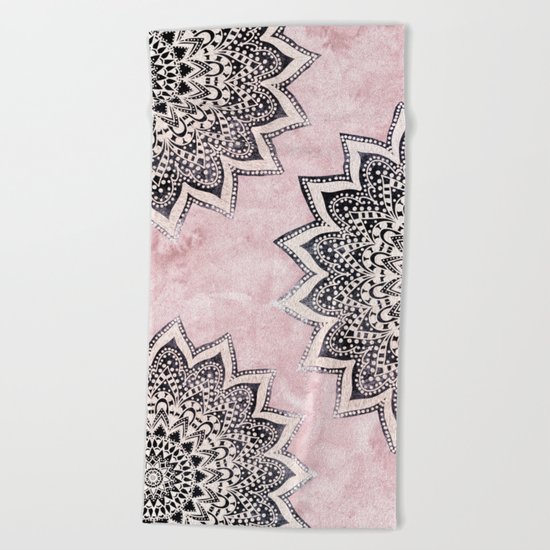 ROSE BOHO NIGHTS MANDALAS Beach Towel
