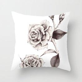 Roses in Sumi-ink Throw Pillow