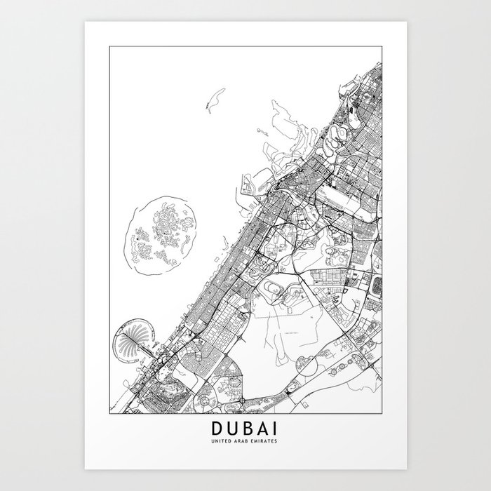 Dubai White Map Art Print