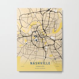 Nashville Yellow City Map Metal Print