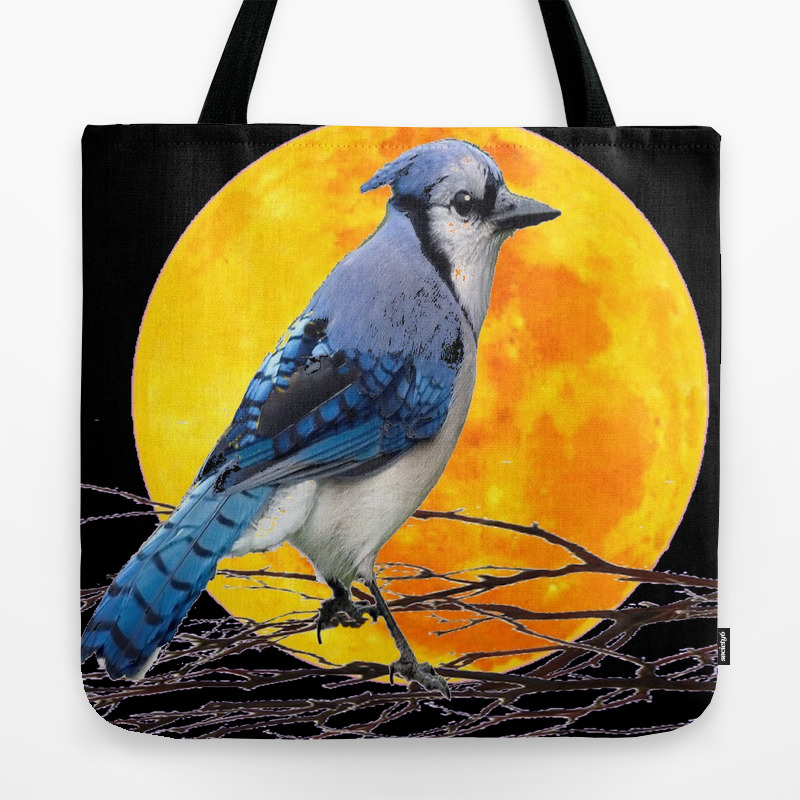 Blue Jay Golden Moon Light Abstract Tote Bag By Sharlesart