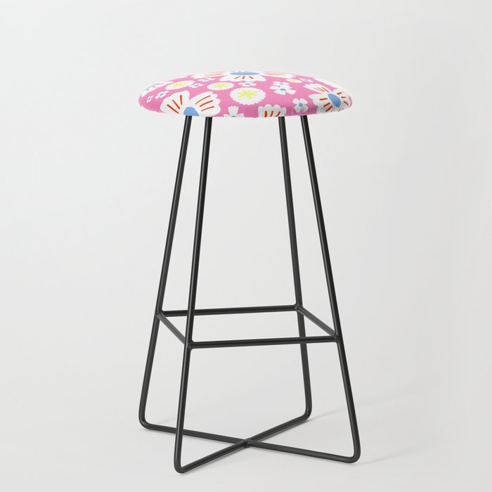Cheerful Modern Daisy Flowers Blue and Pink Spring 2024 Daisies Girlie Garden Floral Ditzy Pattern Bar Stool
