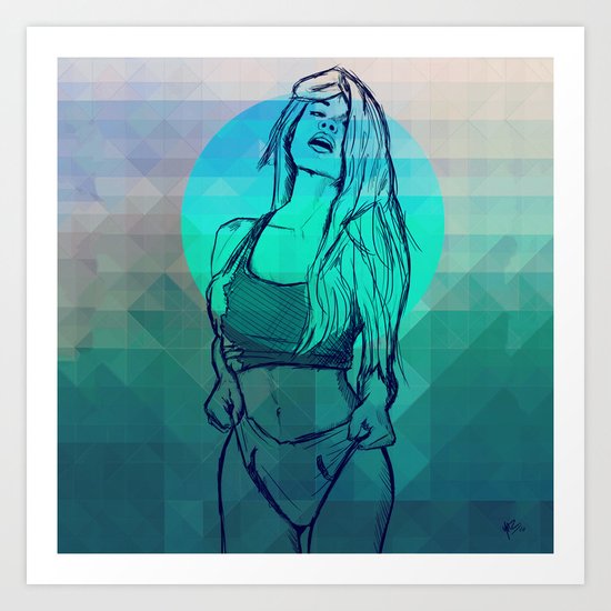 Geometric Sexy Girl Sketch V2 Art Print