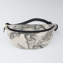 Antique floral black and white chinoiserie flower vintage Paris flowers French botanical goth print Fanny Pack