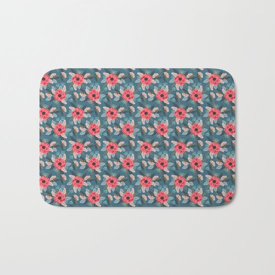 Poppy flowers garden nature mother trendy hipster boho botanical pattern floral print watercolor art Bath Mat