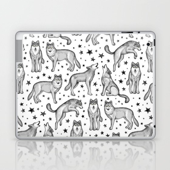 Wolves and Stars on White Laptop & iPad Skin