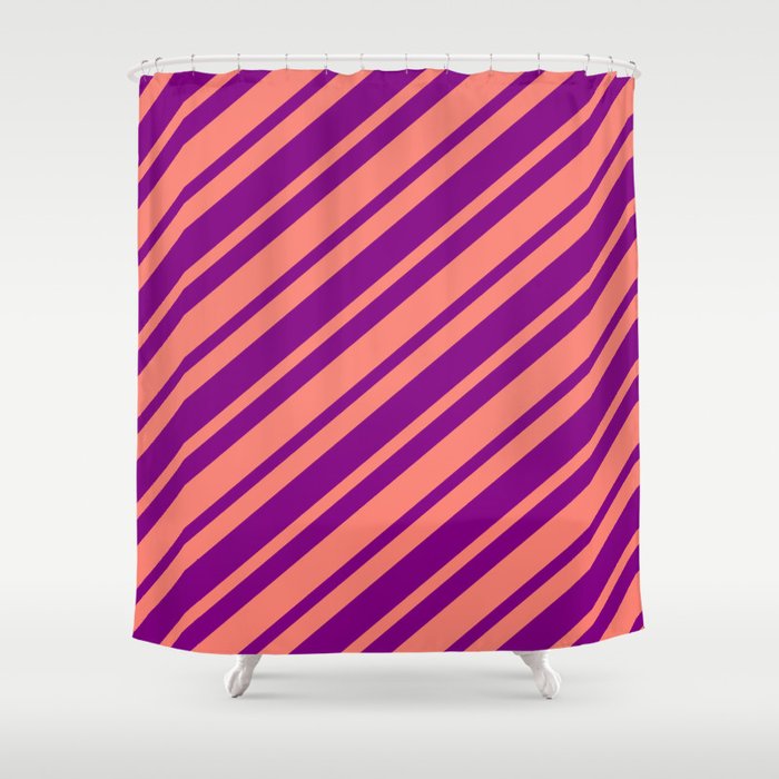 Salmon and Purple Colored Pattern of Stripes Shower Curtain