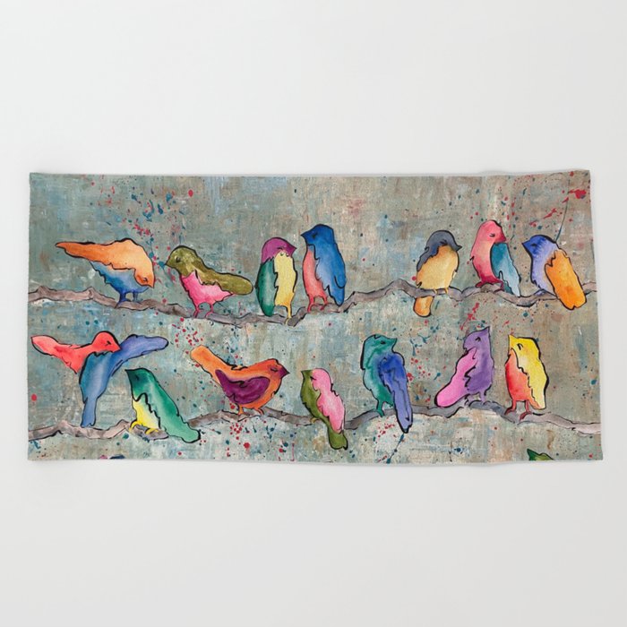 Colorful Birds Banter Beach Towel
