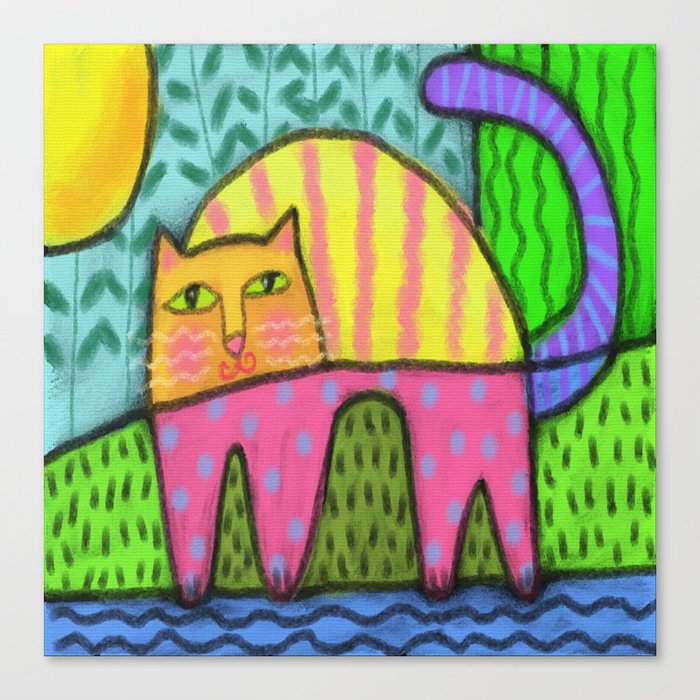 Colorful Abstract Cat Digital Painting Canvas Print By