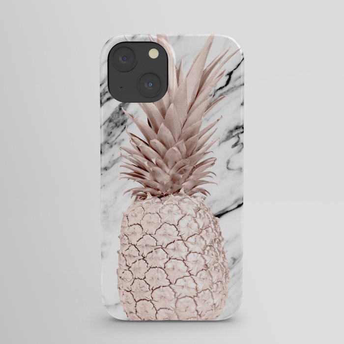 Rose Gold Pineapple on Black and White Marble iPhone Case