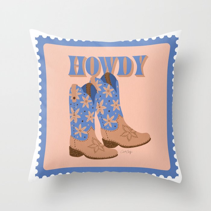 Howdy Cowgirl – Blue & Peach Throw Pillow