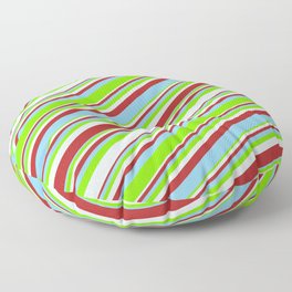 [ Thumbnail: Red, Light Sky Blue, Green, and Light Cyan Colored Striped/Lined Pattern Floor Pillow ]