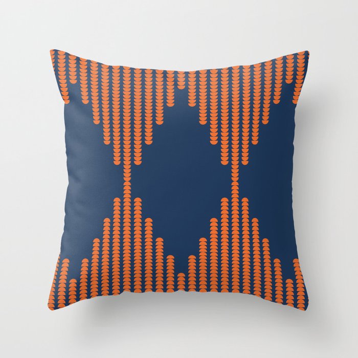 Moon Phases Pattern in Navy Blue and Orange Throw Pillow