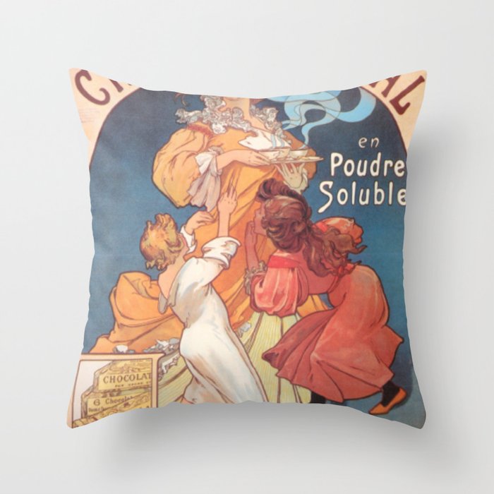 Mucha Chocolate Ideal Vintage Advertising High Resolution (Reproduction) Throw Pillow