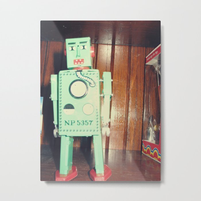 green robot! ~ mid century atomic tin toy Metal Print