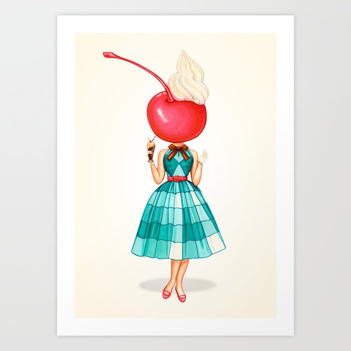 Cherry Cream Soda Jerk Pin-Up Art Print