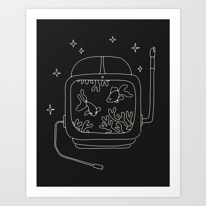 Astronaut Helmet in Water Art Print
