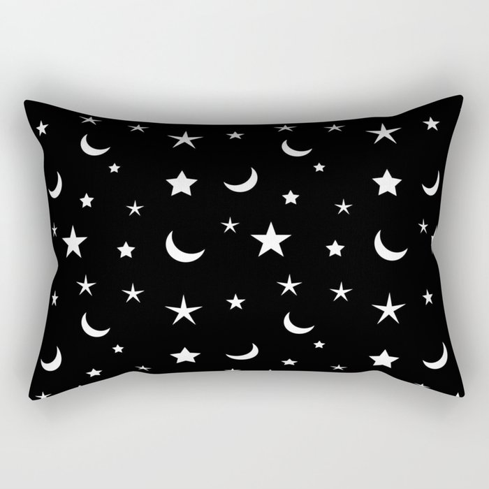 Black and White moon and star pattern Rectangular Pillow