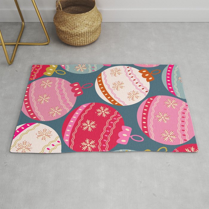 Retro Christmas Baubles Colorful Decorations Rug