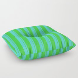 [ Thumbnail: Turquoise and Lime Green Colored Pattern of Stripes Floor Pillow ]