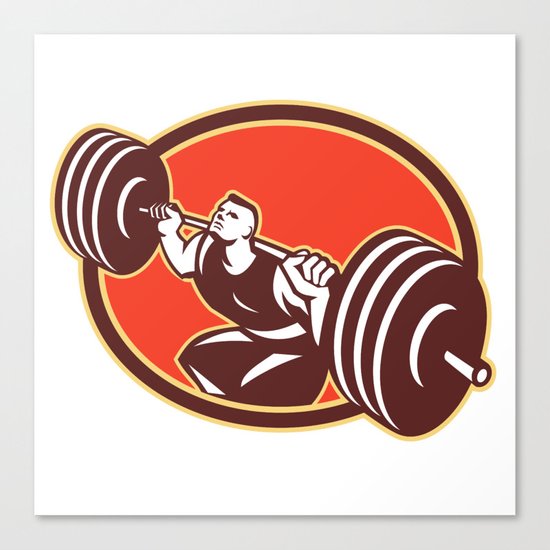 Weightlifter Lifting Barbells Cross-fit Retro Canvas Print