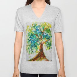 Gold Heart Tree Watercolor by CheyAnne Sexton V Neck T Shirt