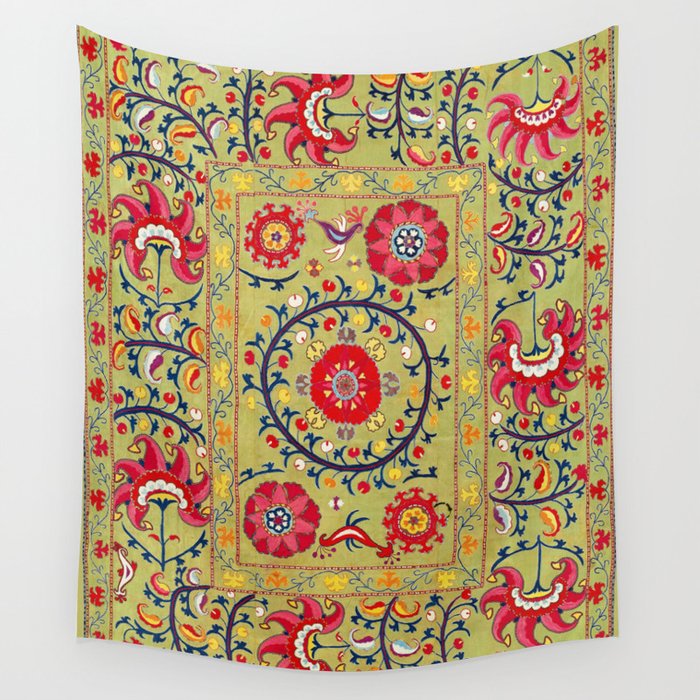 Lakai Suzani Uzbekistan Floral Embroidery Print Wall Tapestry