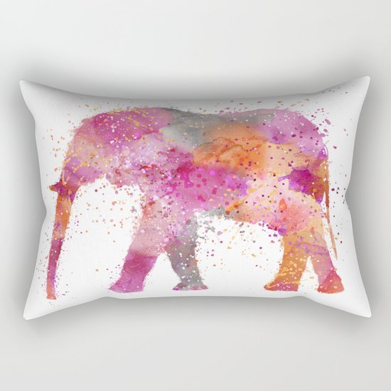 Artsy watercolor Elephant bright orange pink colors Rectangular Pillow