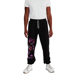 Leaves on a Breeze painting - lilac, pink, raspberry, electric blue, black background Sweatpants