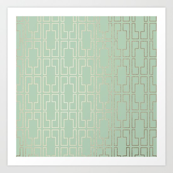 Simply Mid-Century in White Gold Sands and Pastel Cactus Green Art Print