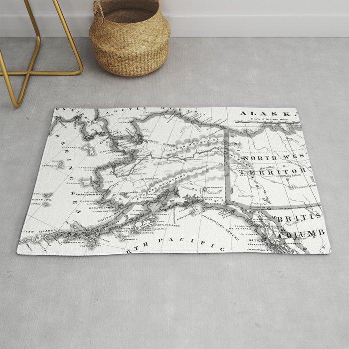 Vintage Map of Alaska (1883) BW Rug by BravuraMedia Society6