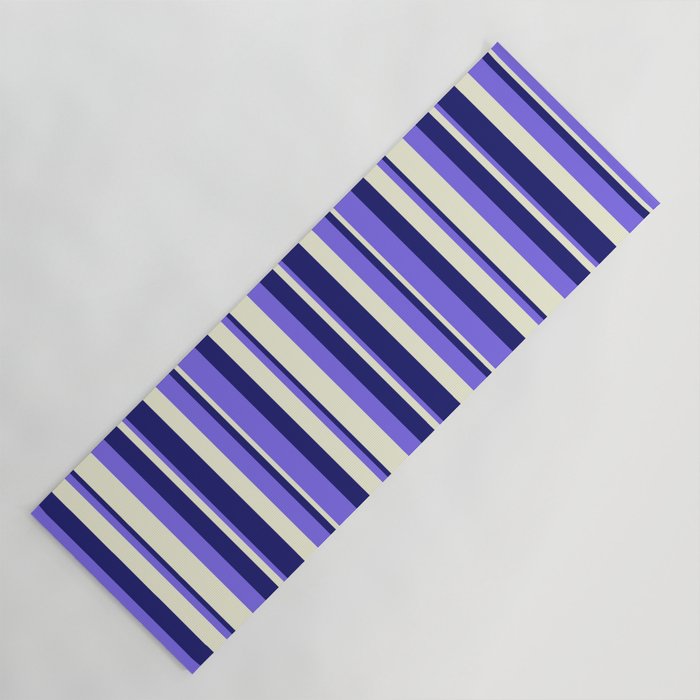 Beige, Medium Slate Blue & Midnight Blue Colored Lined Pattern Yoga Mat